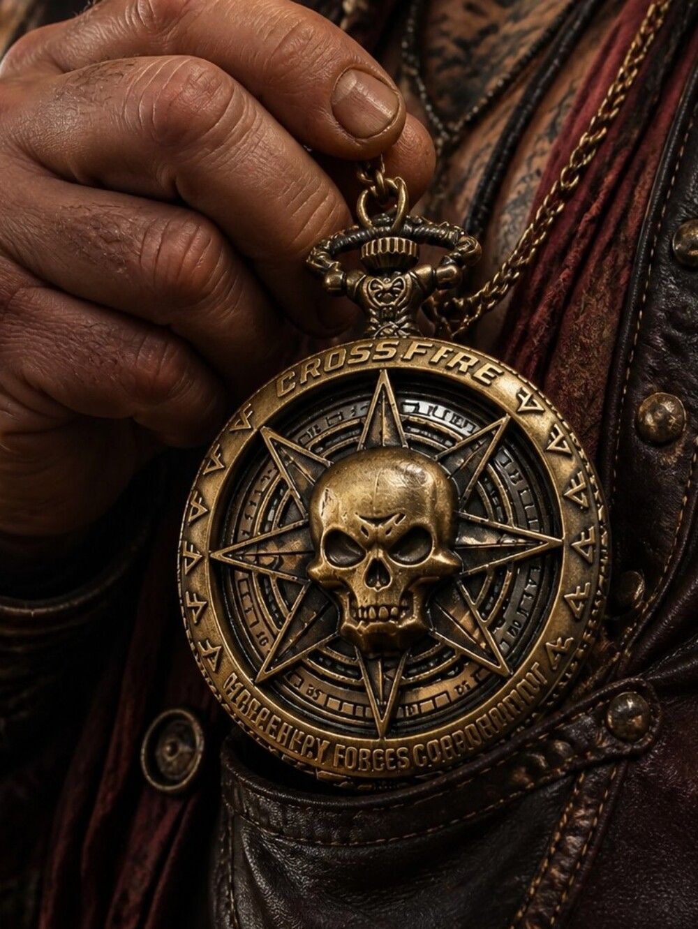Skeleton Pocket Watch Mercenary Compass Gothic Skull Steampunk Antique Chain